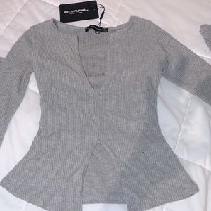 New With Tags Shape PrettyLittleThing Grey Brushed Rib Long Sleeve